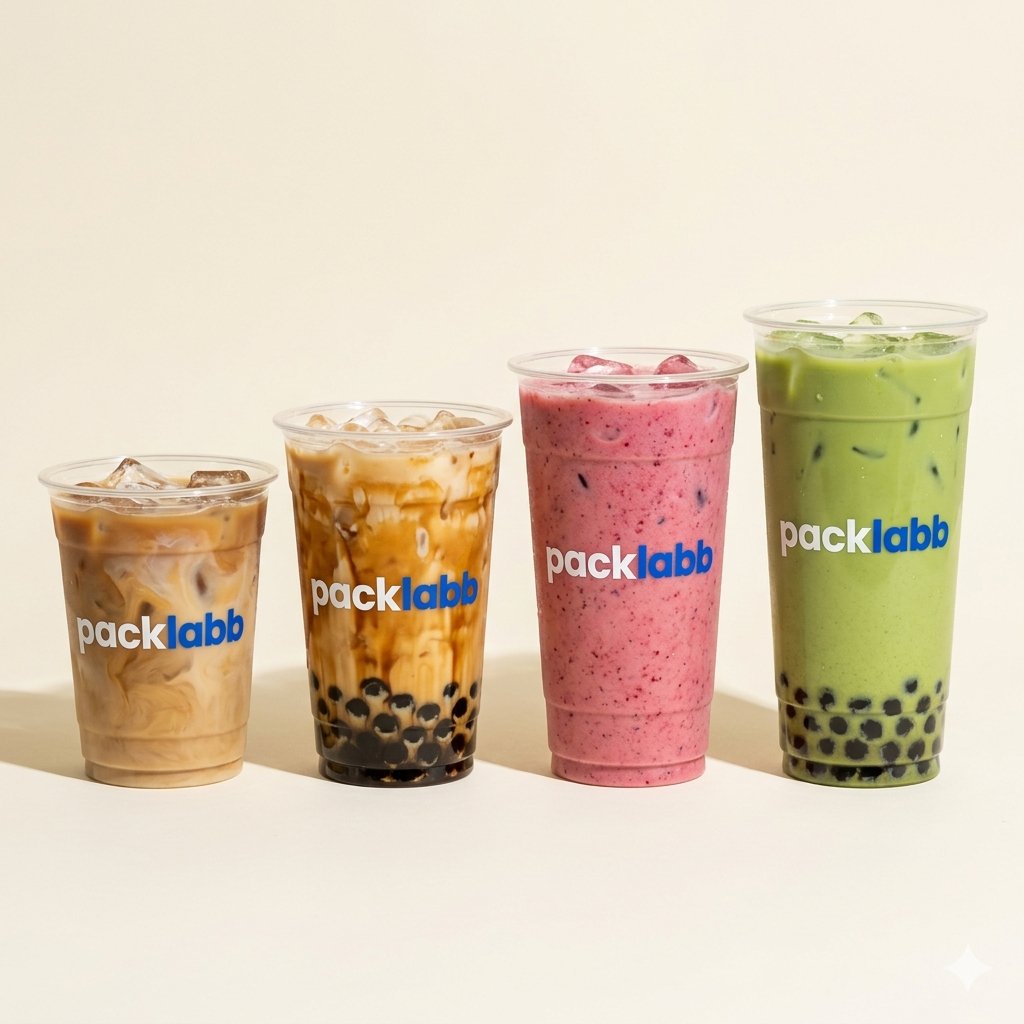 Clear PET cups for cold drinks, bubble tea and iced coffee