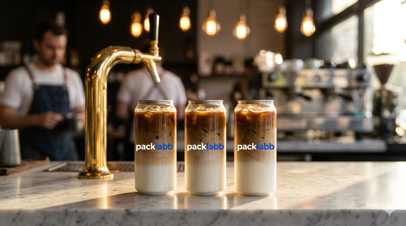 Packlabb printed PET cans on a Melbourne cafe bar