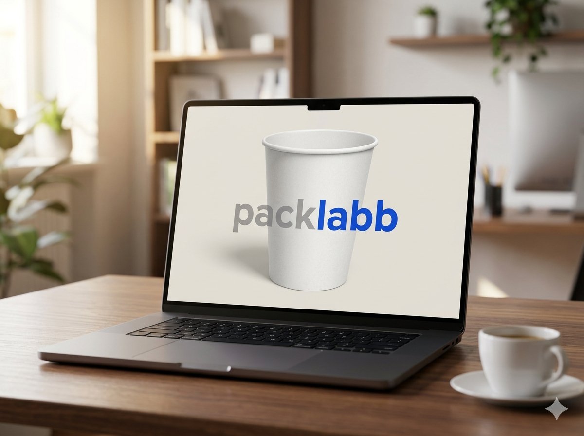 Digital proof of Packlabb packaging on laptop screen